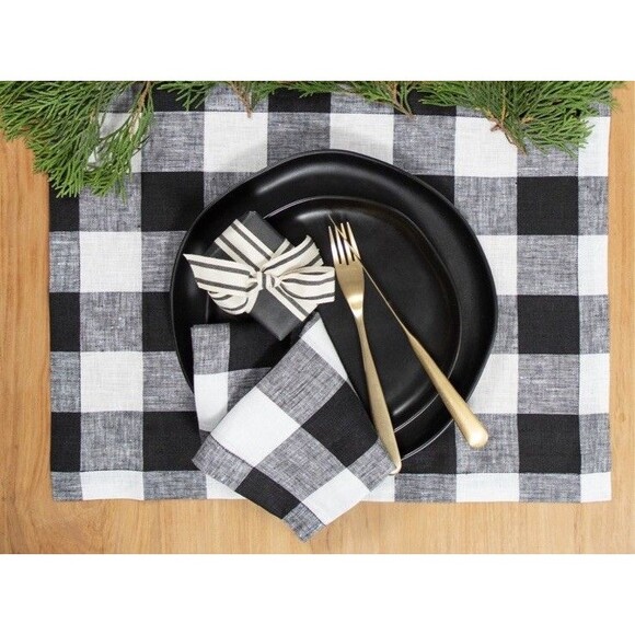 Solino Home 100% Pure Linen Placemats 14 x 19" Fall/Winter Buffalo Check - Picture 2 of 8